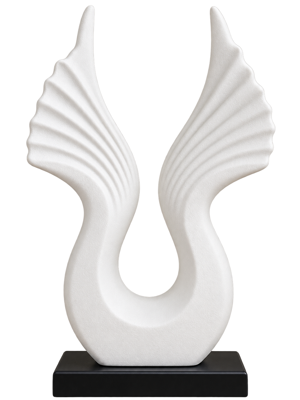Modern White Angel Wings Decorative Sculpture with Black Base