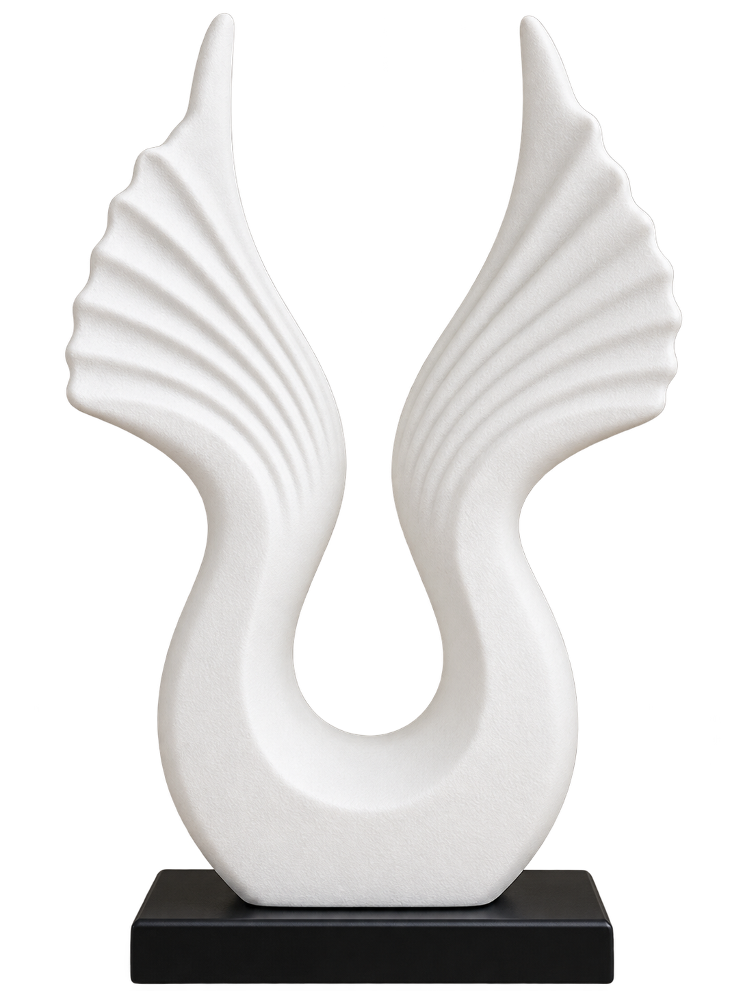 Modern White Angel Wings Decorative Sculpture with Black Base
