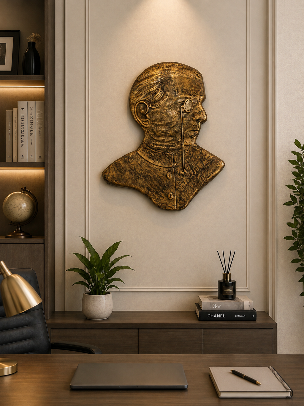 Quaid-e-Azam Muhammad Ali Jinnah Gold-Tone Sculptural Wall Decor