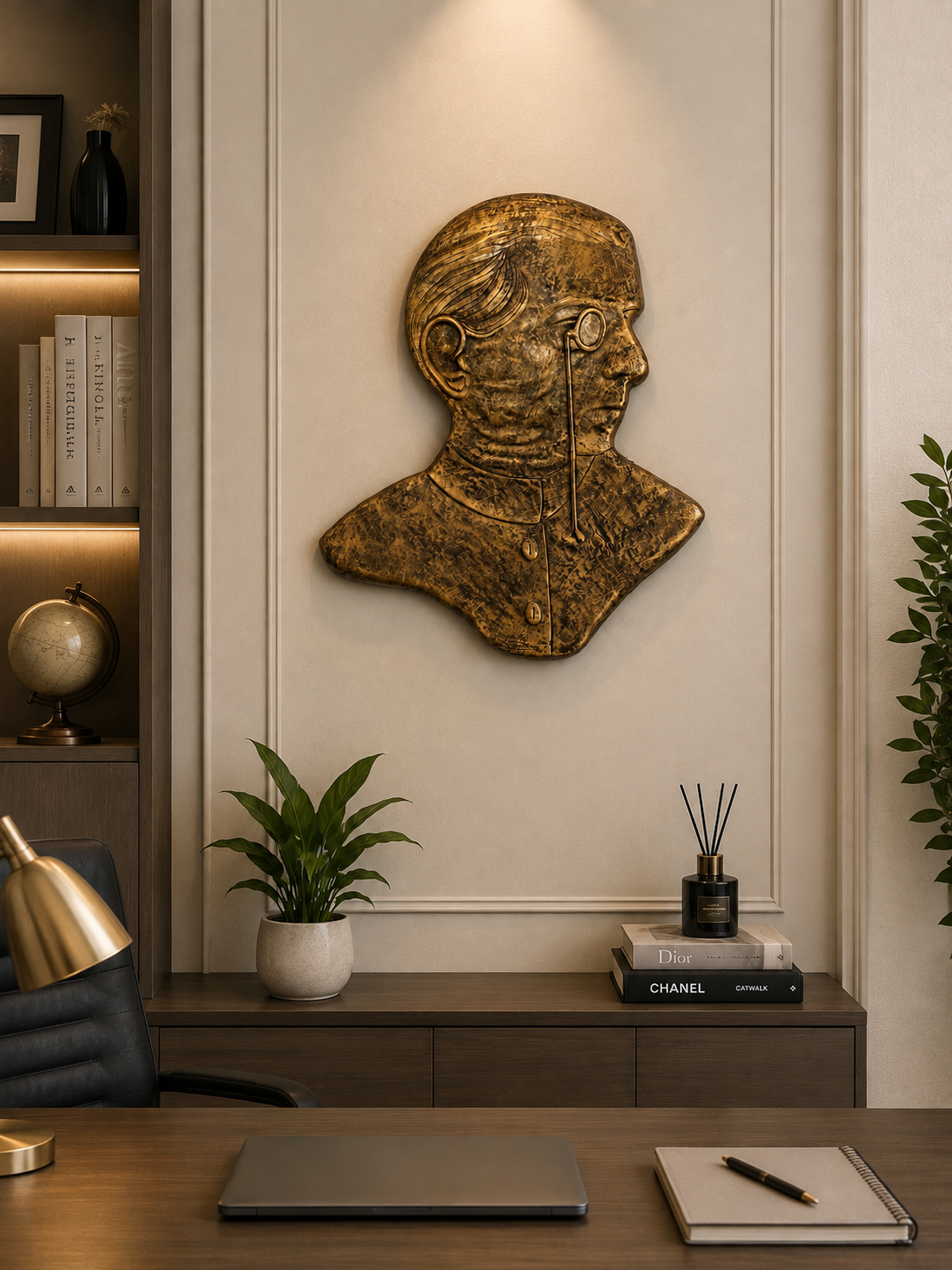 Quaid-e-Azam Muhammad Ali Jinnah Gold-Tone Sculptural Wall Decor