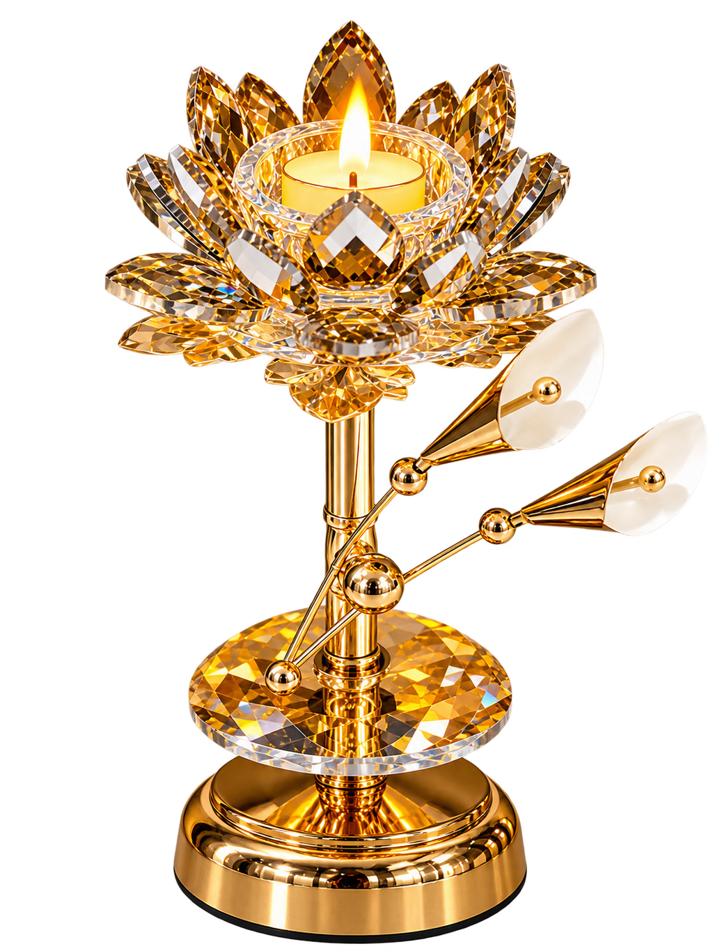 Luxury Crystal Lotus Candle Holder with Decorative Gold Floral Branch Design