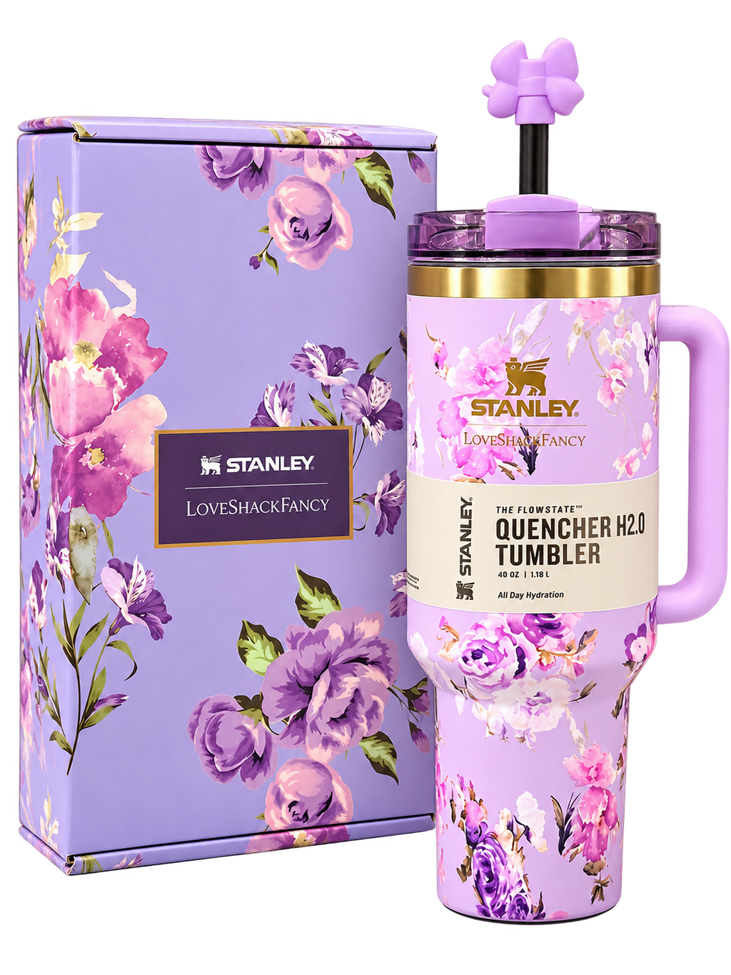 Stanley x LoveShackFancy Purple Floral Bow Quencher H2.0 Tumbler 40 oz