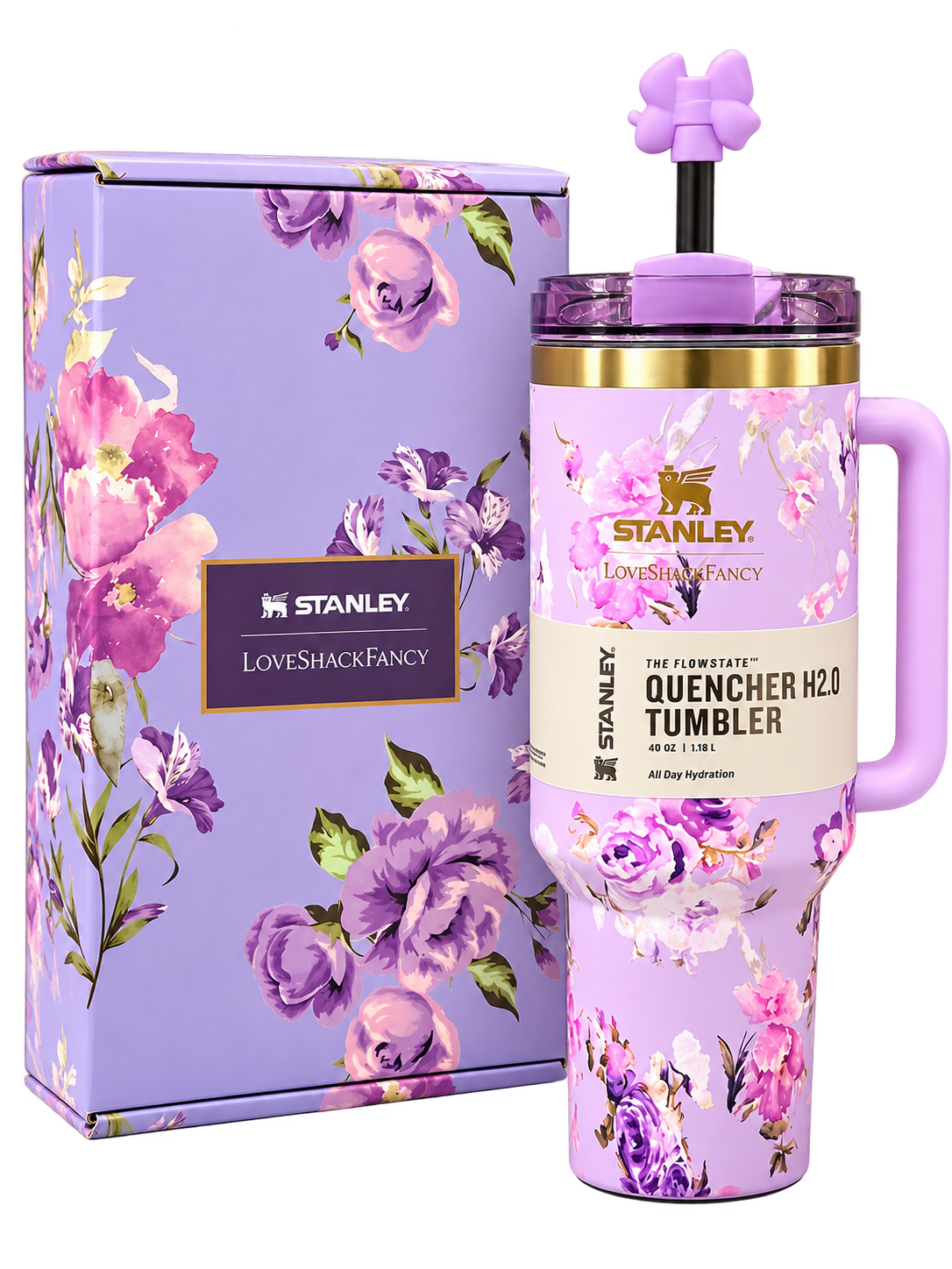 Stanley x LoveShackFancy Purple Floral Bow Quencher H2.0 Tumbler 40 oz