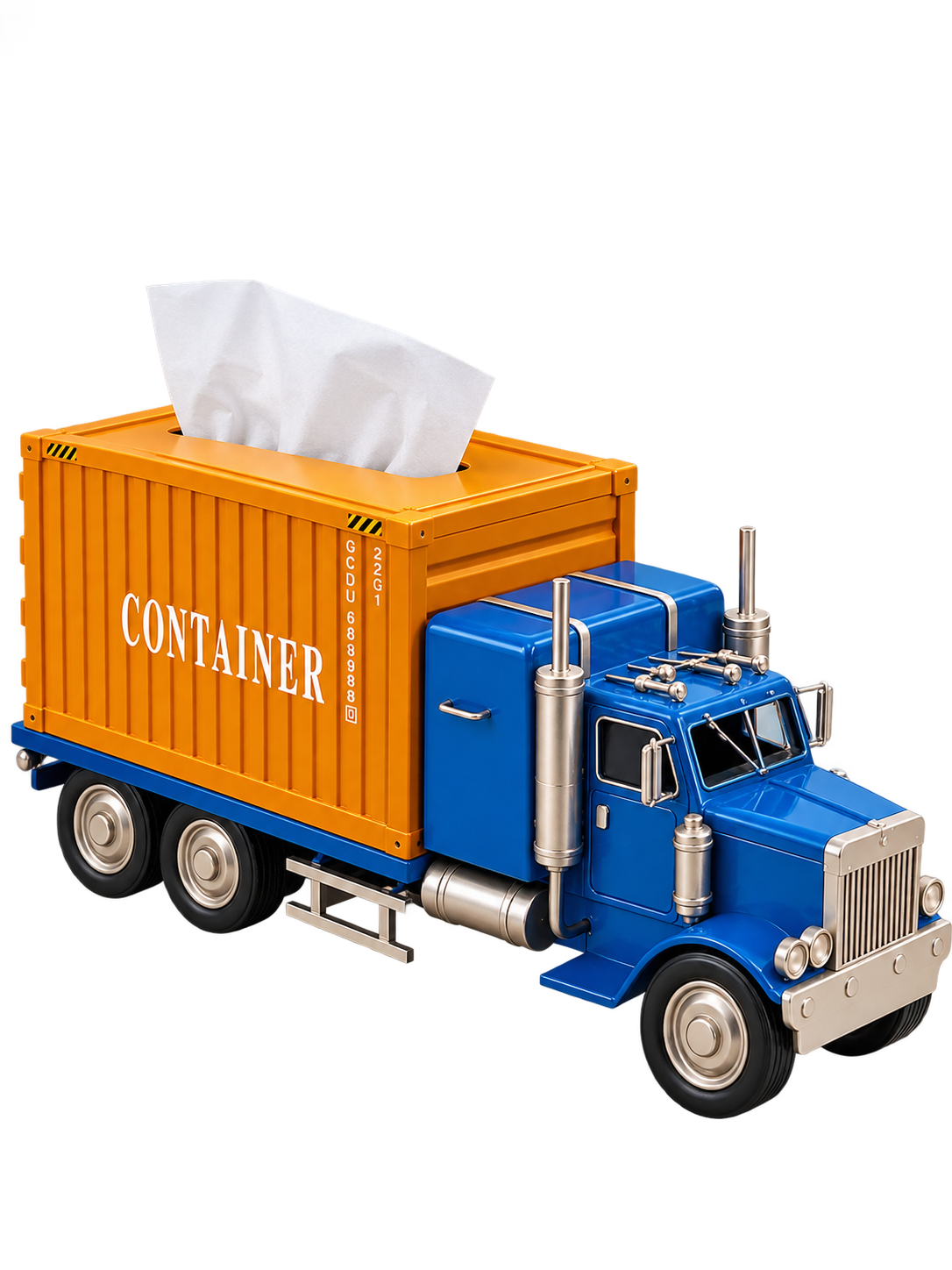 Vintage Blue & Orange Container Truck Tissue Holder – Unique Industrial Home Décor
