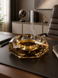 Luxury Crystal Glass Ashtray | Faceted Amber Crystal Cigarette Ashtray | Modern Tabletop Smoking Accessory