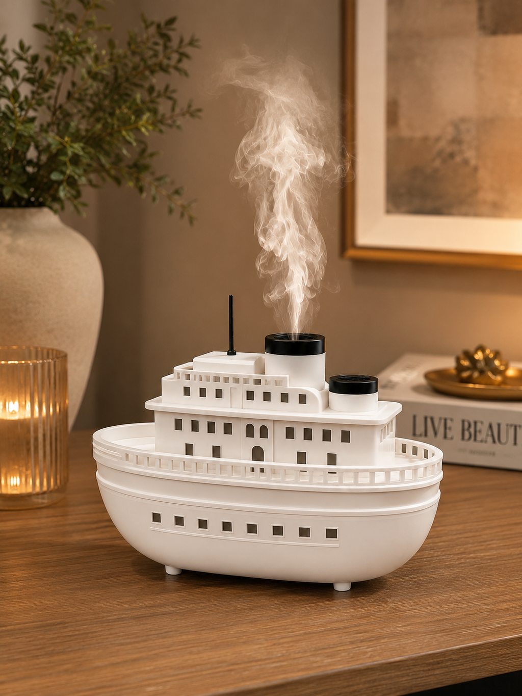 Cruise Ship Aroma Diffuser Humidifier with Steam Mist | USB Ultrasonic Essential Oil Diffuser | LED Home Air Humidifier