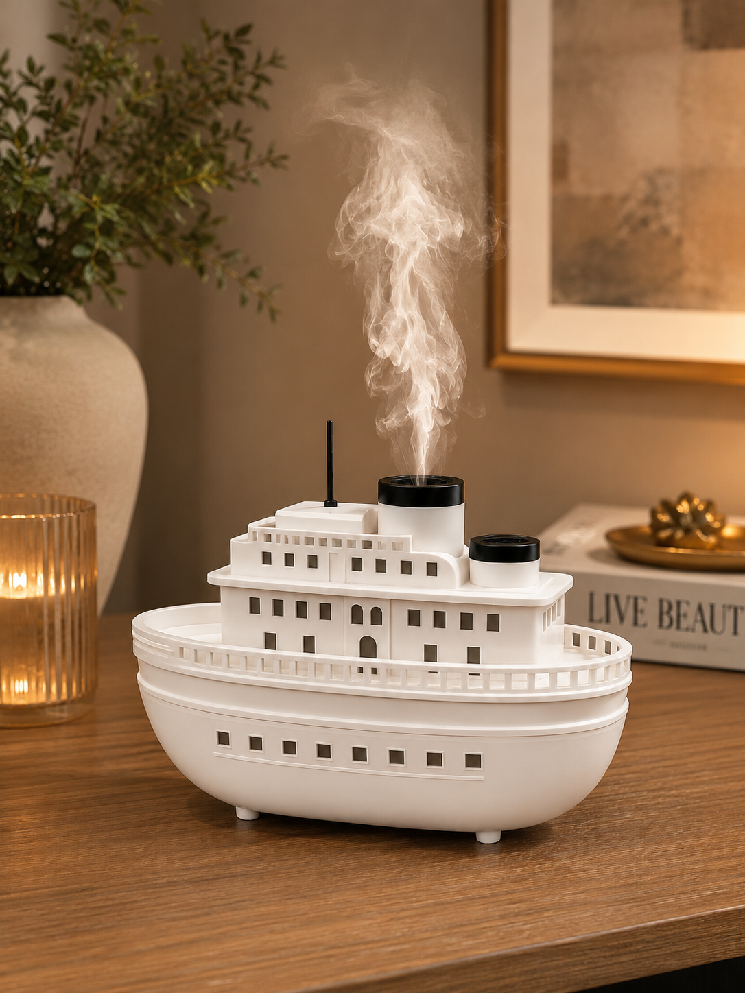 Cruise Ship Aroma Diffuser Humidifier with Steam Mist | USB Ultrasonic Essential Oil Diffuser | LED Home Air Humidifier
