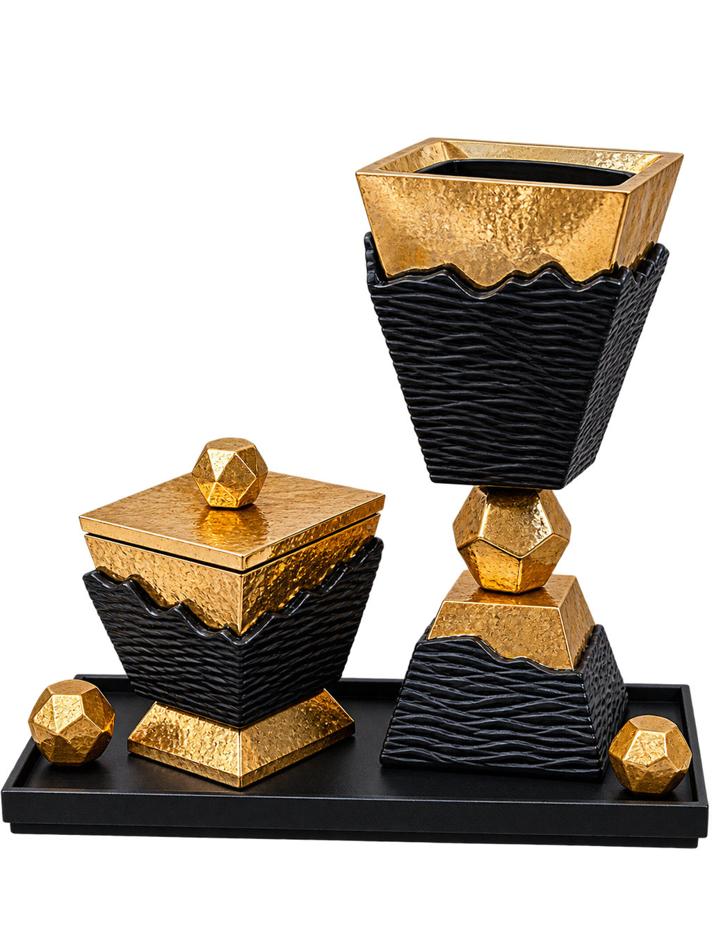 Luxury Black & Gold Bukhoor Burner Set with Decorative Tray