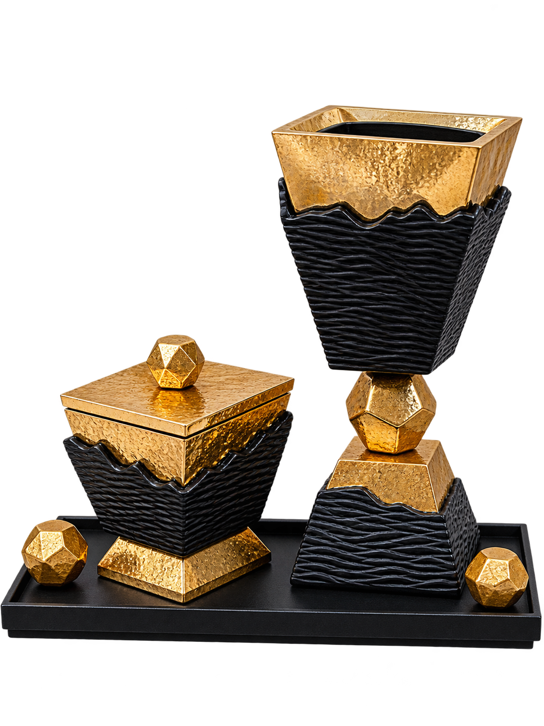Luxury Black & Gold Bukhoor Burner Set with Decorative Tray