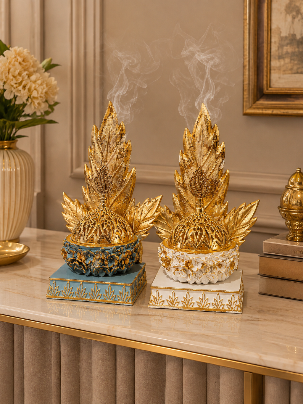 Luxury Leaf Design Bukhoor Burner – Elegant Gold Decorative Incense Burner