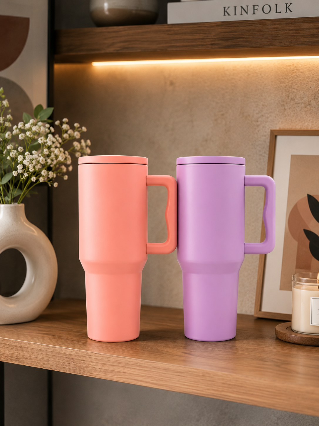 Summer Chill: Premium Insulated Travel Tumbler Mug with Handle