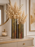 Luxury Black & Gold Decorative Cylinder Vase Set (2 Pieces) – Modern Metal Flower Vases for Home Décor