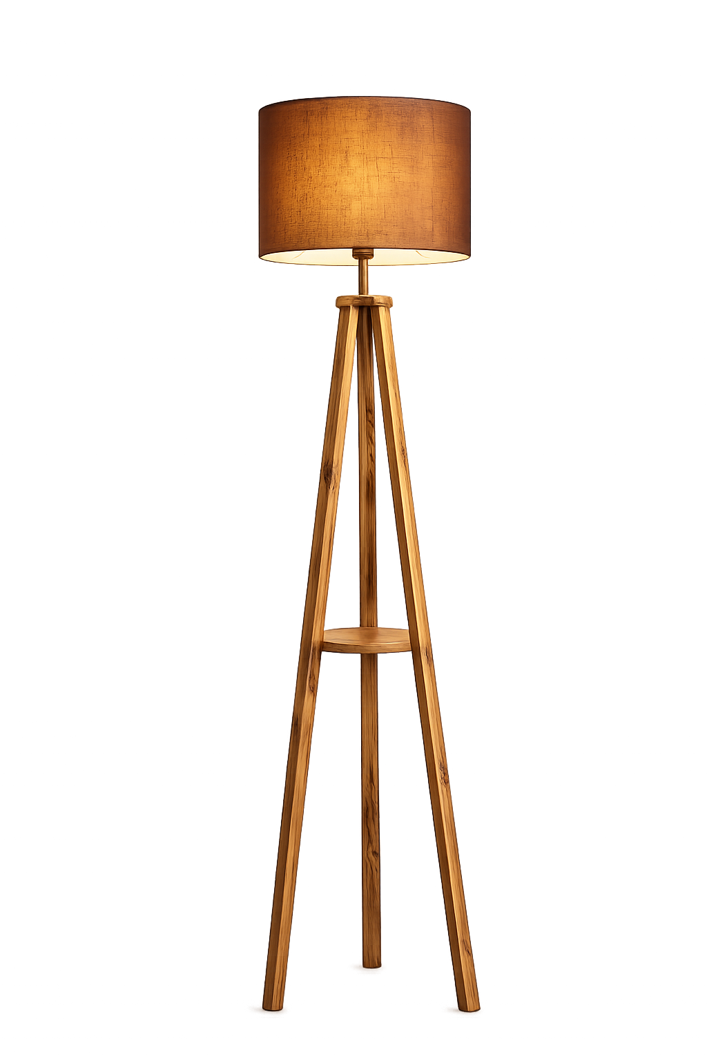 Modern Wooden Tripod Floor Lamp with Fabric Shade | Contemporary Standing Lamp for Living Room & Bedroom