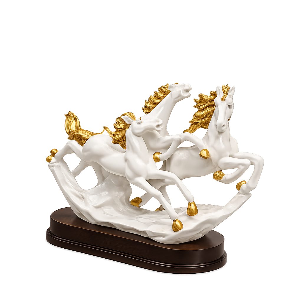 Fiber Horse Luxury Running Horses Sculpture – Elegant Resin Family of Three Horse Statue for Home, Office, & Hotel Decor, Perfect Premium Gift Item