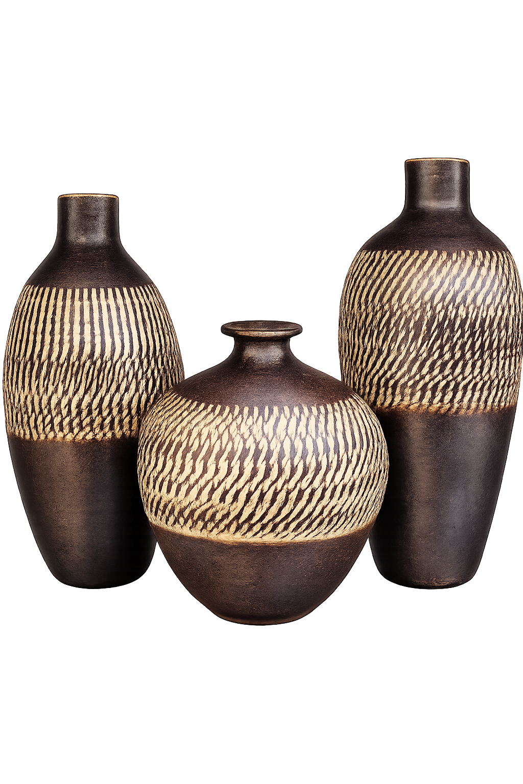 Modern Textured Decorative Vase Set of 3 | Black & Beige Resin Flower Vases | Luxury Home Décor