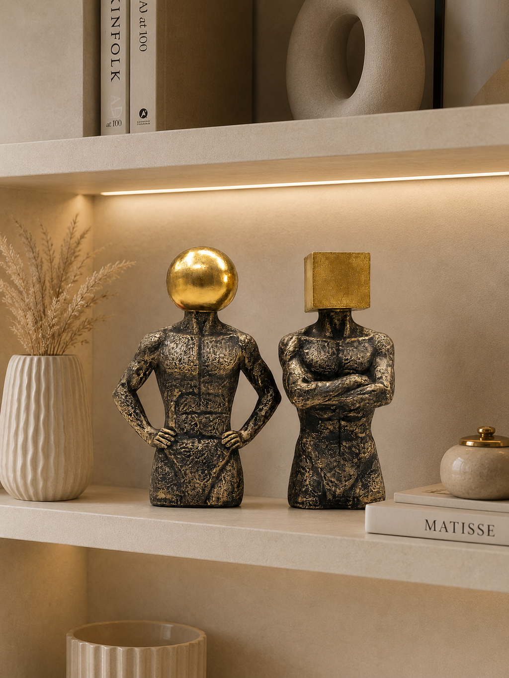 Modern Abstract Thinker Sculpture Set – Geometric Head Resin Showpieces for Home & Office Décor (Set of 2)