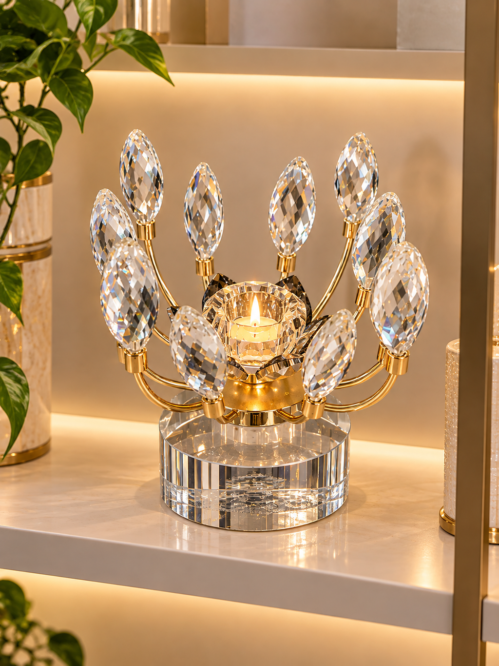Luxury Crystal Gold Candle Holder – Elegant Decorative Table Centerpiece