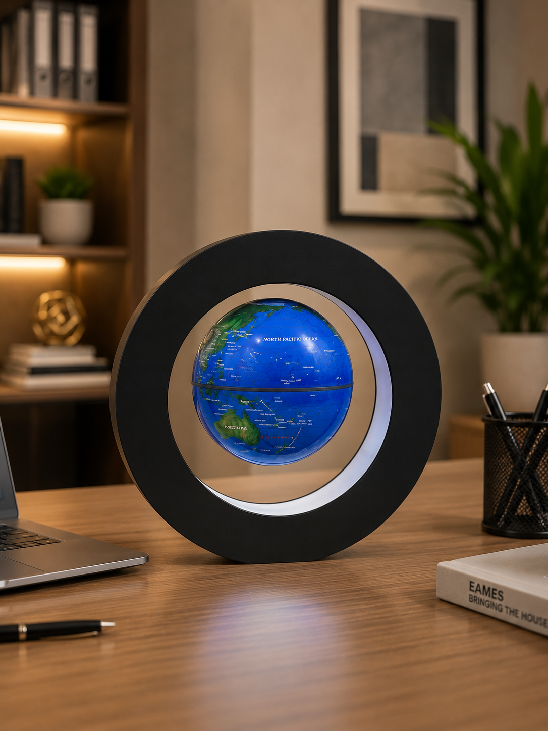 Premium Floating Magnetic Globe with LED Light | Rotating Levitation World Globe with Modern Circular Display Stand