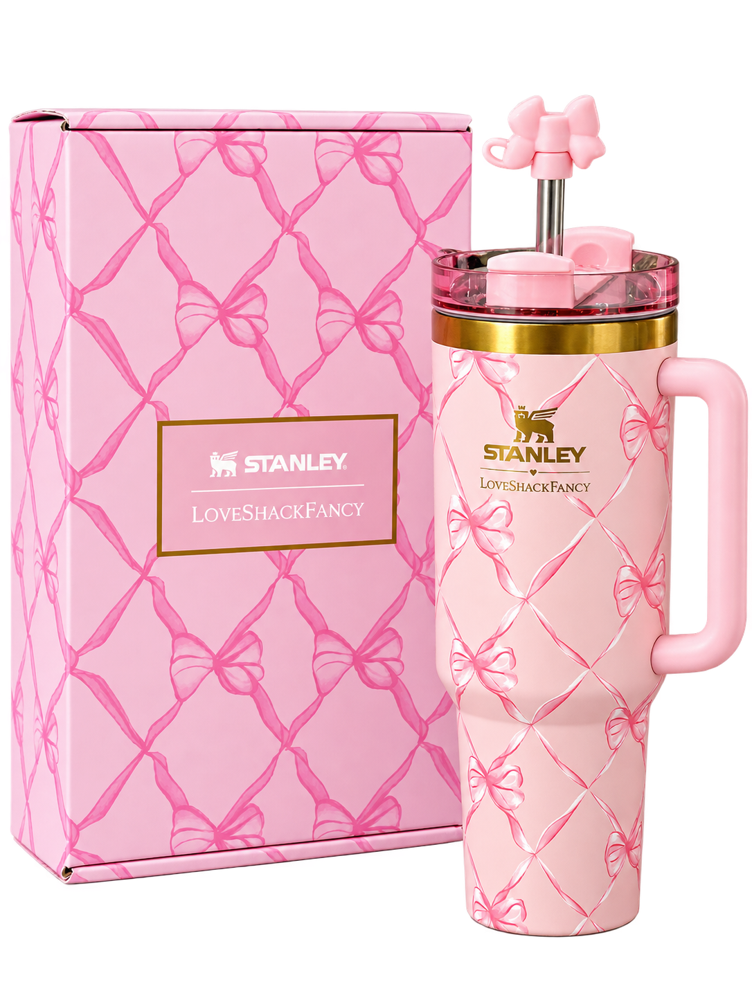 Stanley x LoveShackFancy Pink Bow Tumbler with Handle & Straw