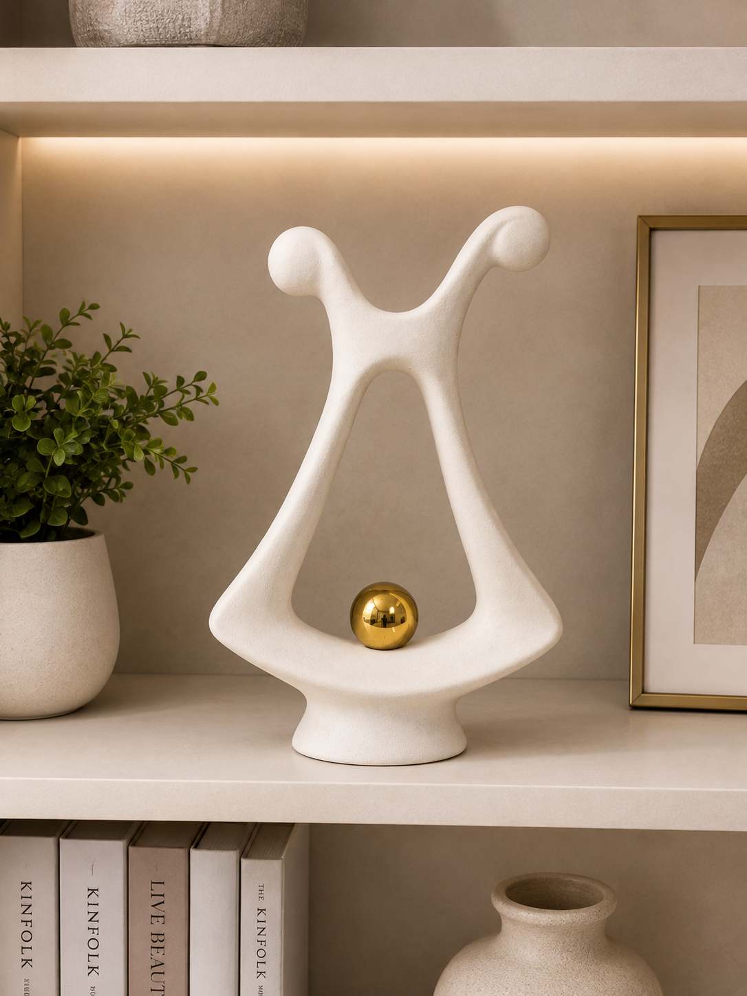 Modern Abstract Sculpture with Gold Sphere – Elegant Contemporary Home Décor