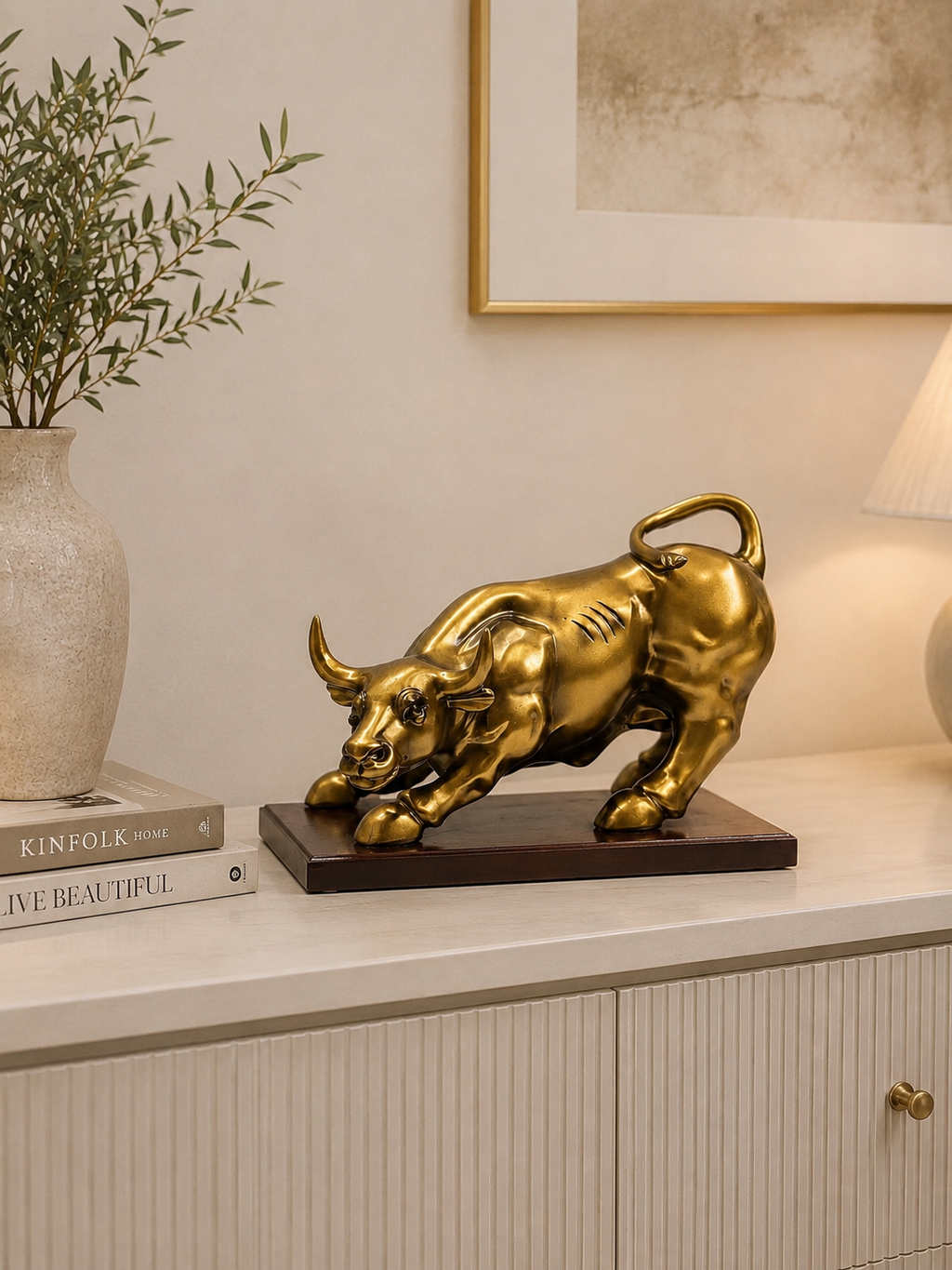 Angry Bull Resin Sculpture | Luxury Golden Bull Statue | Modern Home & Office Decorative Showpiece