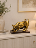 Angry Bull Resin Sculpture | Luxury Golden Bull Statue | Modern Home & Office Decorative Showpiece