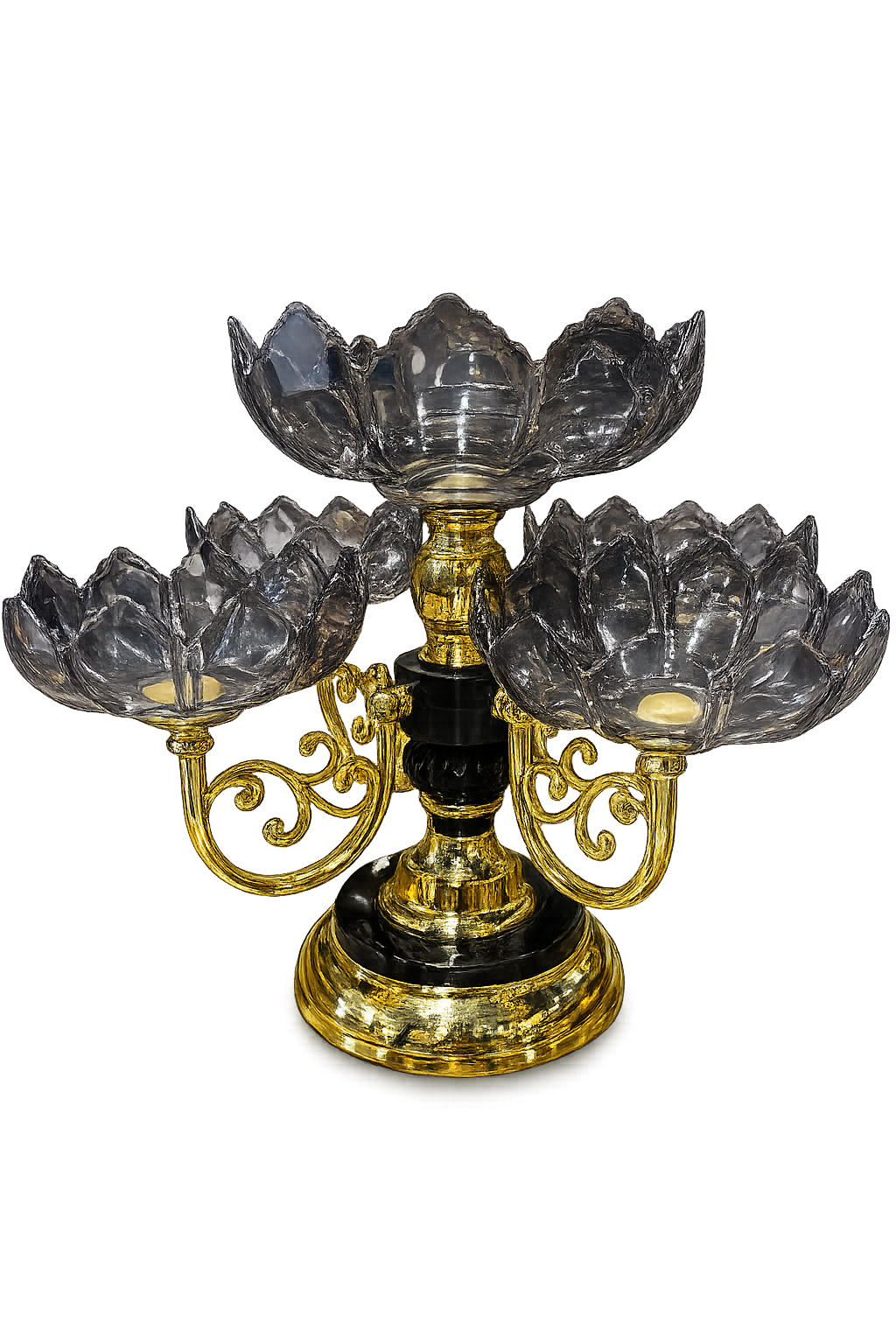 Luxury 4 Bowl Acrylic Dry Fruit Serving Tray with Gold Metal Stand – Modern Snack & Candy Organizer for Dining Table