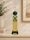 Makkah Clock Tower Decorative Showpiece – Green & Gold Islamic Tabletop Clock