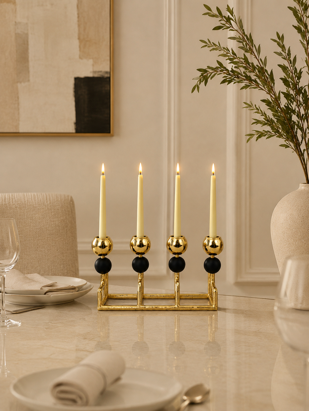 Luxury 4-Arm Gold Candle Holder | Modern Decorative Taper Candle Stand