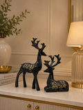 Luxury Deer Sculpture Set of 2 | Black & Gold Resin Deer Figurines | Modern Home Décor Showpieces