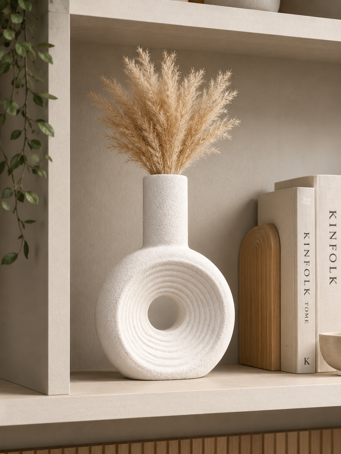 Modern Round Hollow Resin Decorative Vase – Minimalist White Flower Vase for Home & Office Décor