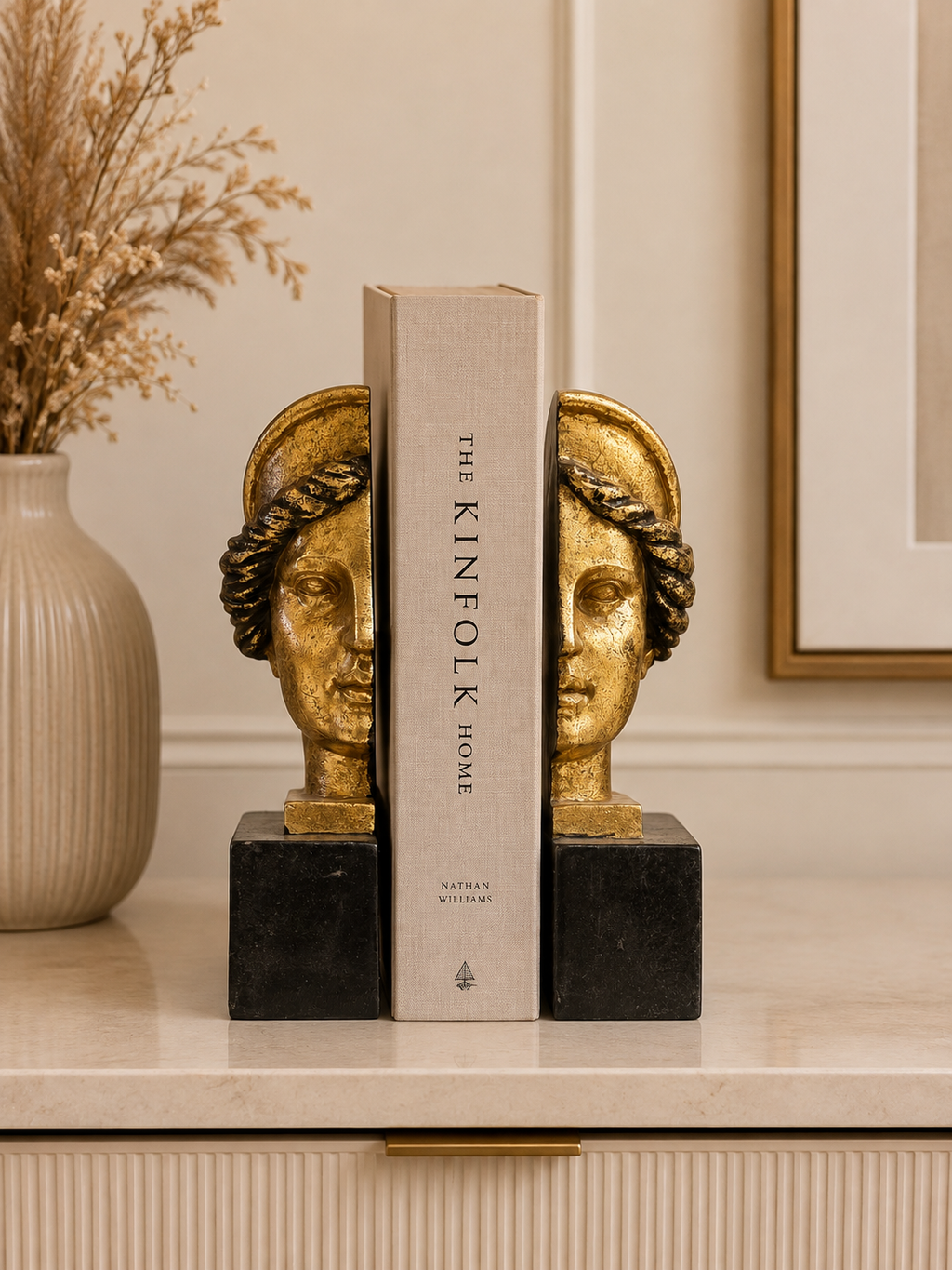 Luxury Greek Goddess Head Bookends – Set of 2 Decorative Resin Book Holders