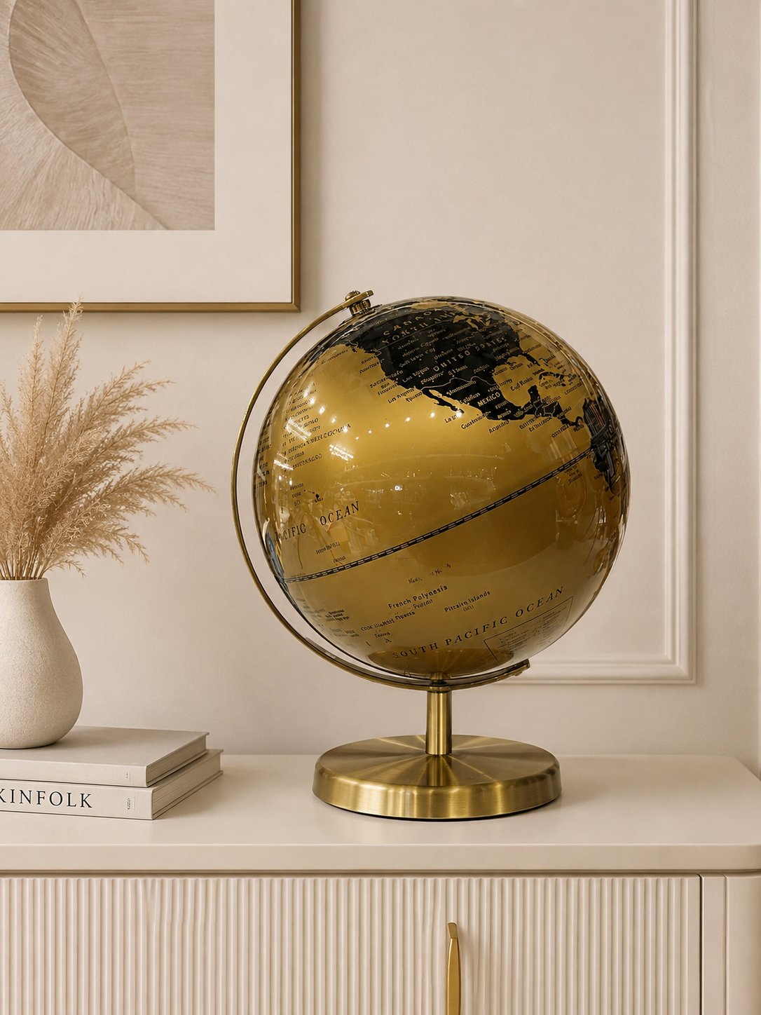 Luxury Gold & Black Rotating World Globe – Premium Tabletop Decorative Globe