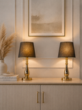 Luxury Gold Metal Table Lamp with Black Fabric Shade | Modern Bedside & Living Room Lamp