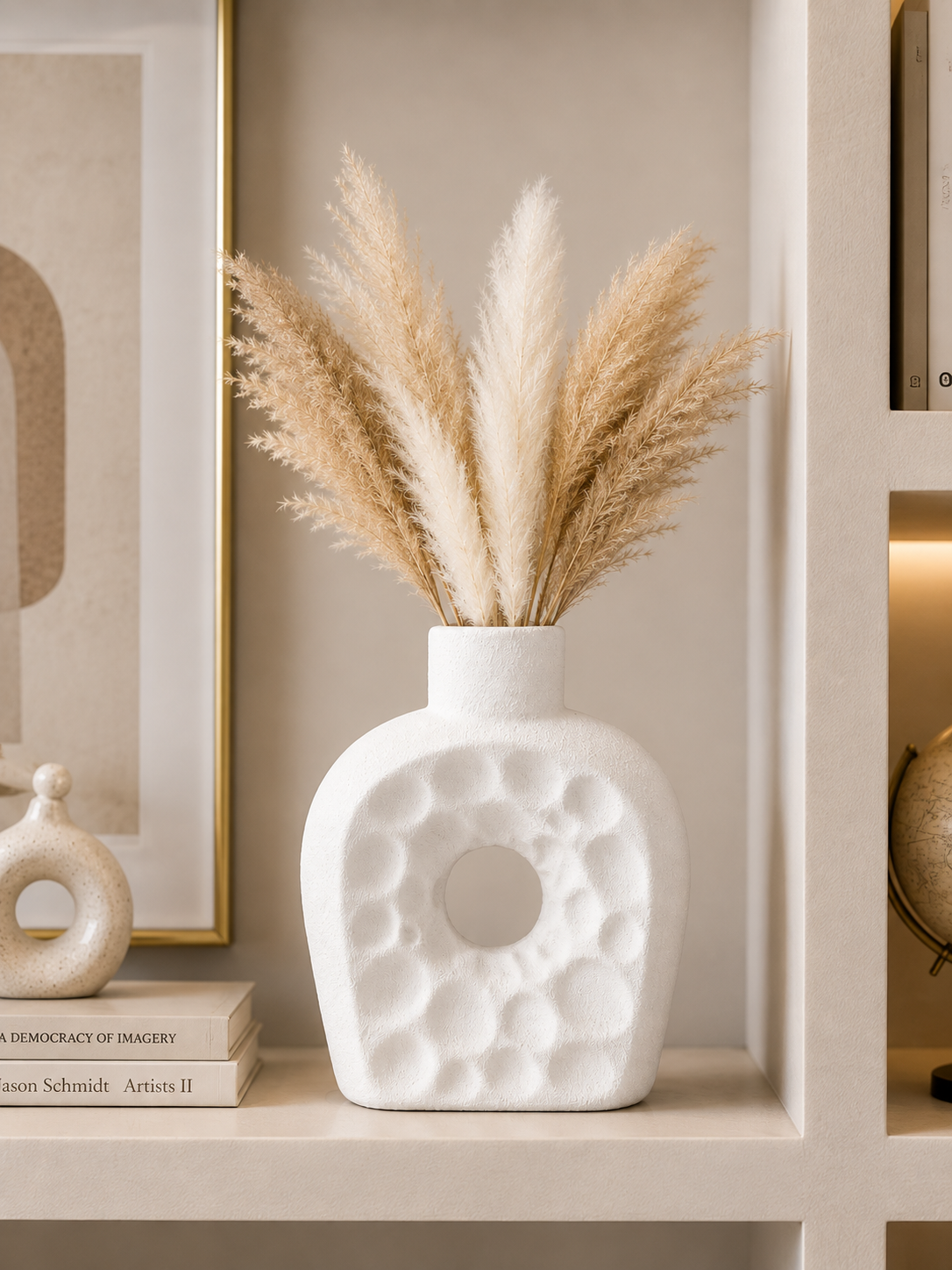 Modern White Textured Decorative Vase – Round Cut-Out Design