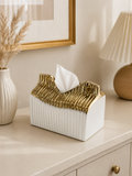 Luxury White & Gold Tissue Box Cover – Modern Ceramic Decorative Tissue Holder for Home & Office