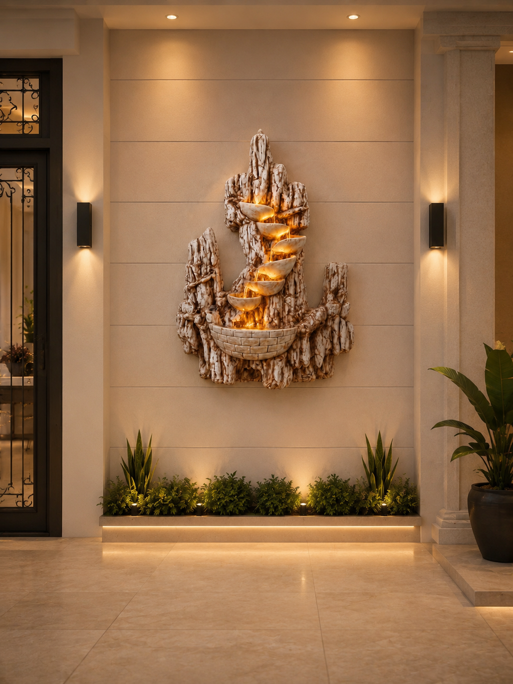 Luxury Wall-Mounted LED Water Fountain | Indoor & Outdoor Fiber Waterfall Feature with Pump