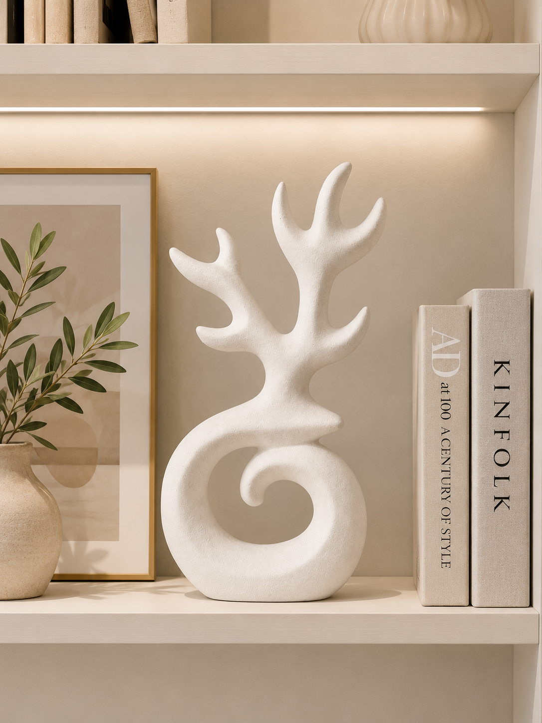 Modern Abstract Antler Sculpture – Elegant White Decorative Art Piece
