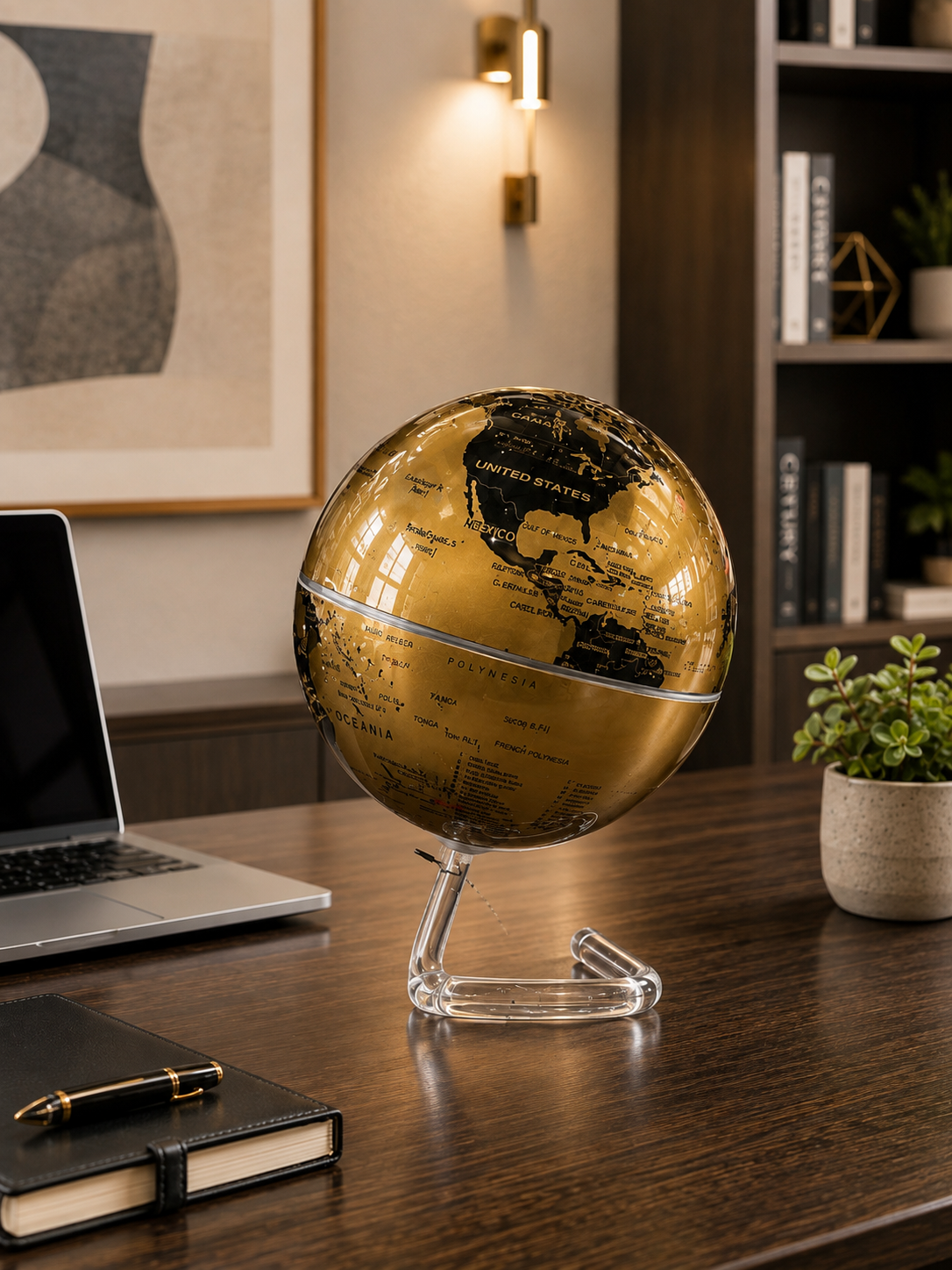 Premium Rotating Golden World Globe with Transparent Stand | Luxury Decorative Spinning Globe for Office, Home & Study