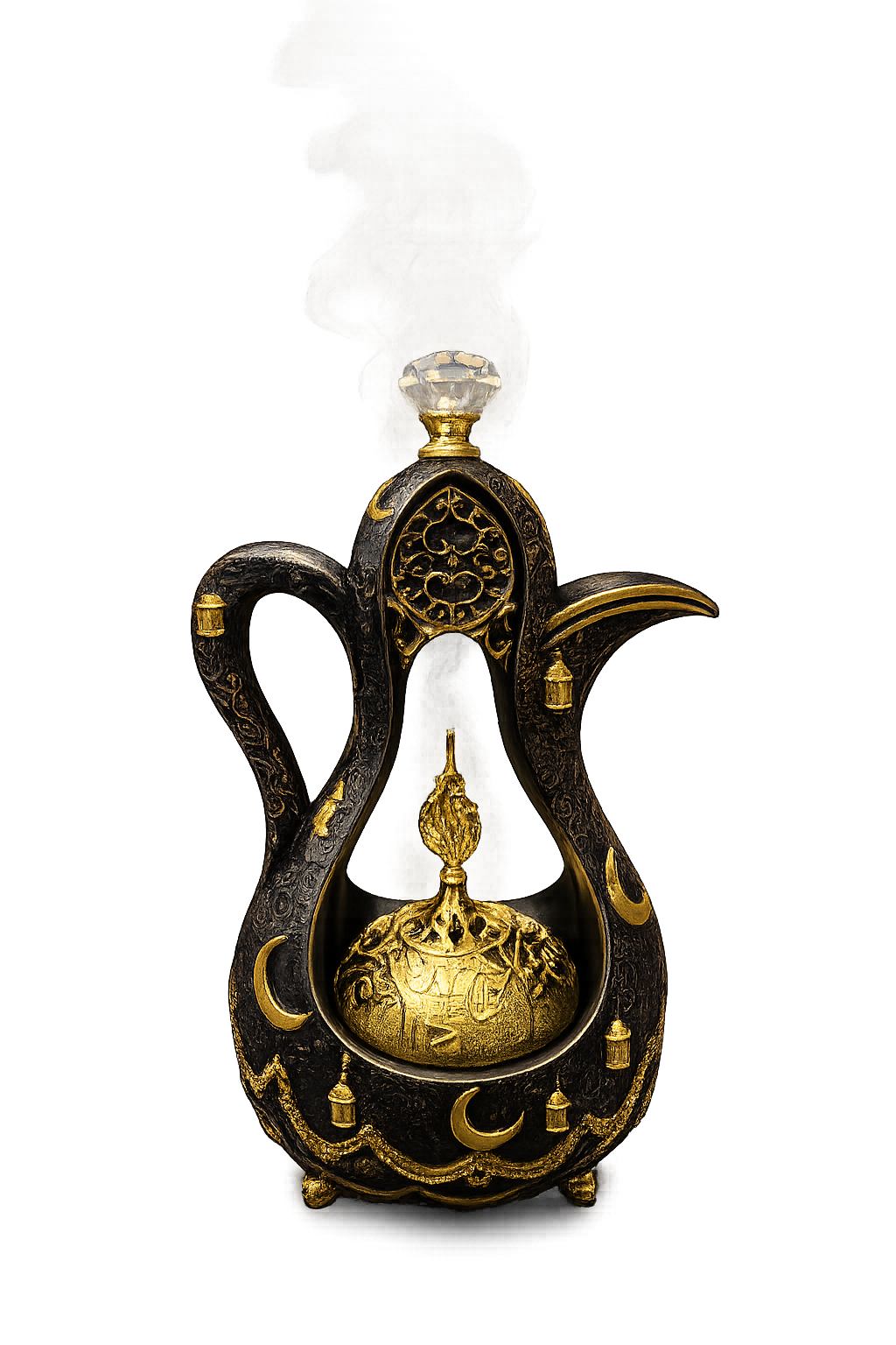 Luxury Arabic Dallah Bakhoor Burner | Decorative Coffee Pot Style Mabkhara | Black & Gold Oud Incense Burner | Islamic Home Décor