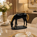 Fiber Horse "Elegant Horse" Grazing Horse Statue – 5-Inch Luxury Black & Gold Resin Art Figurine For Exquisite Home & Office Decor