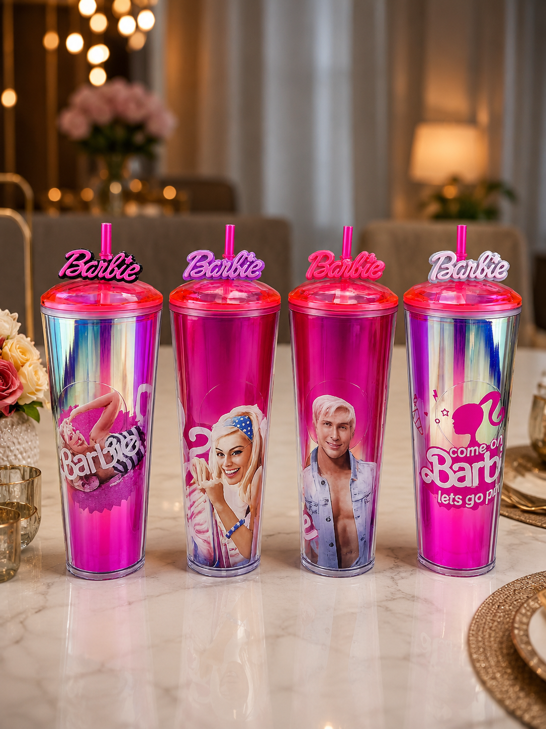 Barbie Reusable Tumbler with Straw – 24oz Double Walled Aesthetic Movie Cold Cup