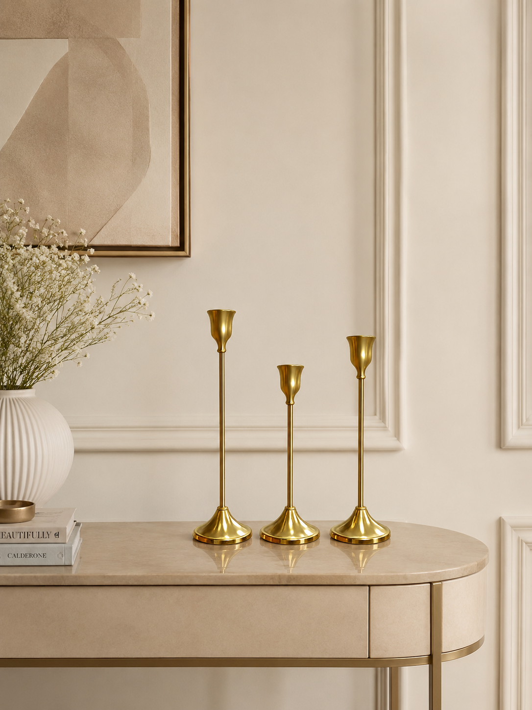 Luxury Gold Metal Candle Holder Set of 3 – Modern Decorative Taper Candle Holders