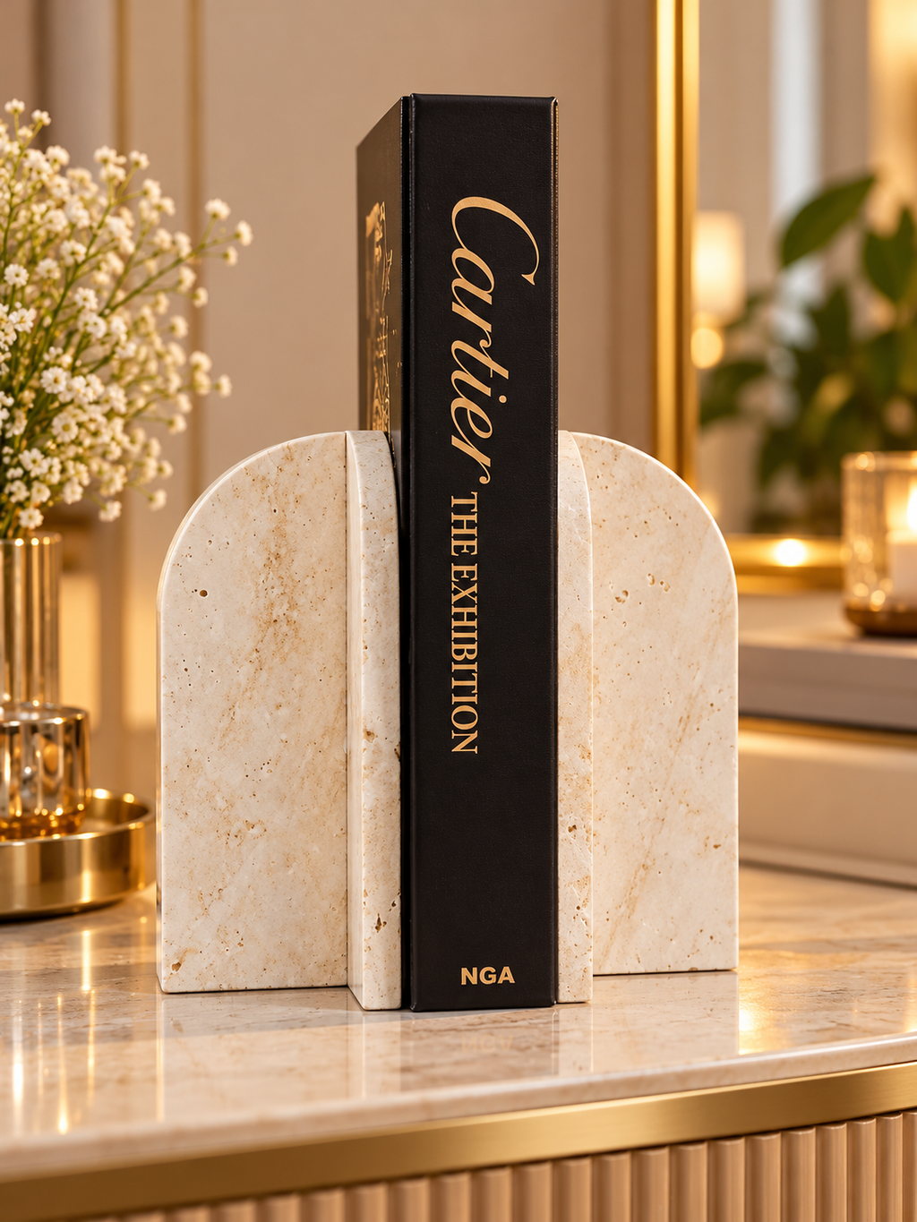 Luxury Beige Stone-Look Bookends Set of 2 – Modern Decorative Book Stoppers