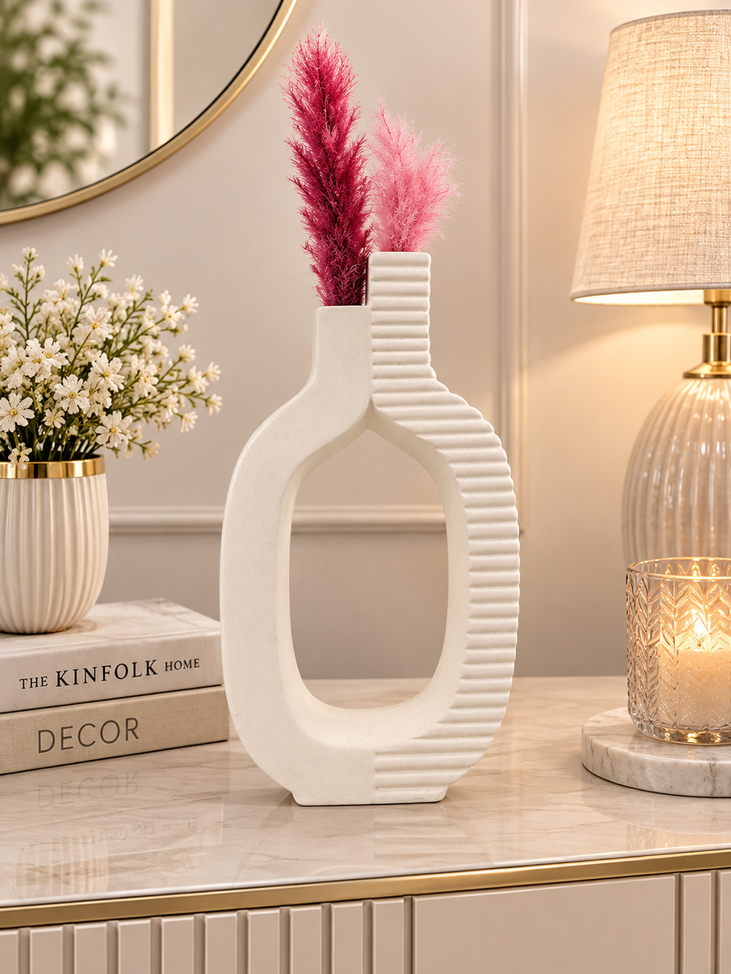 Modern Ribbed Arch Ceramic Vase – Minimalist Decorative Vase for Home Décor