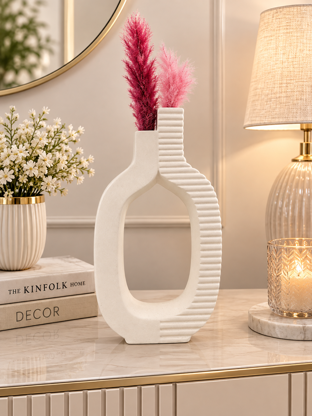Modern Ribbed Arch Ceramic Vase – Minimalist Decorative Vase for Home Décor