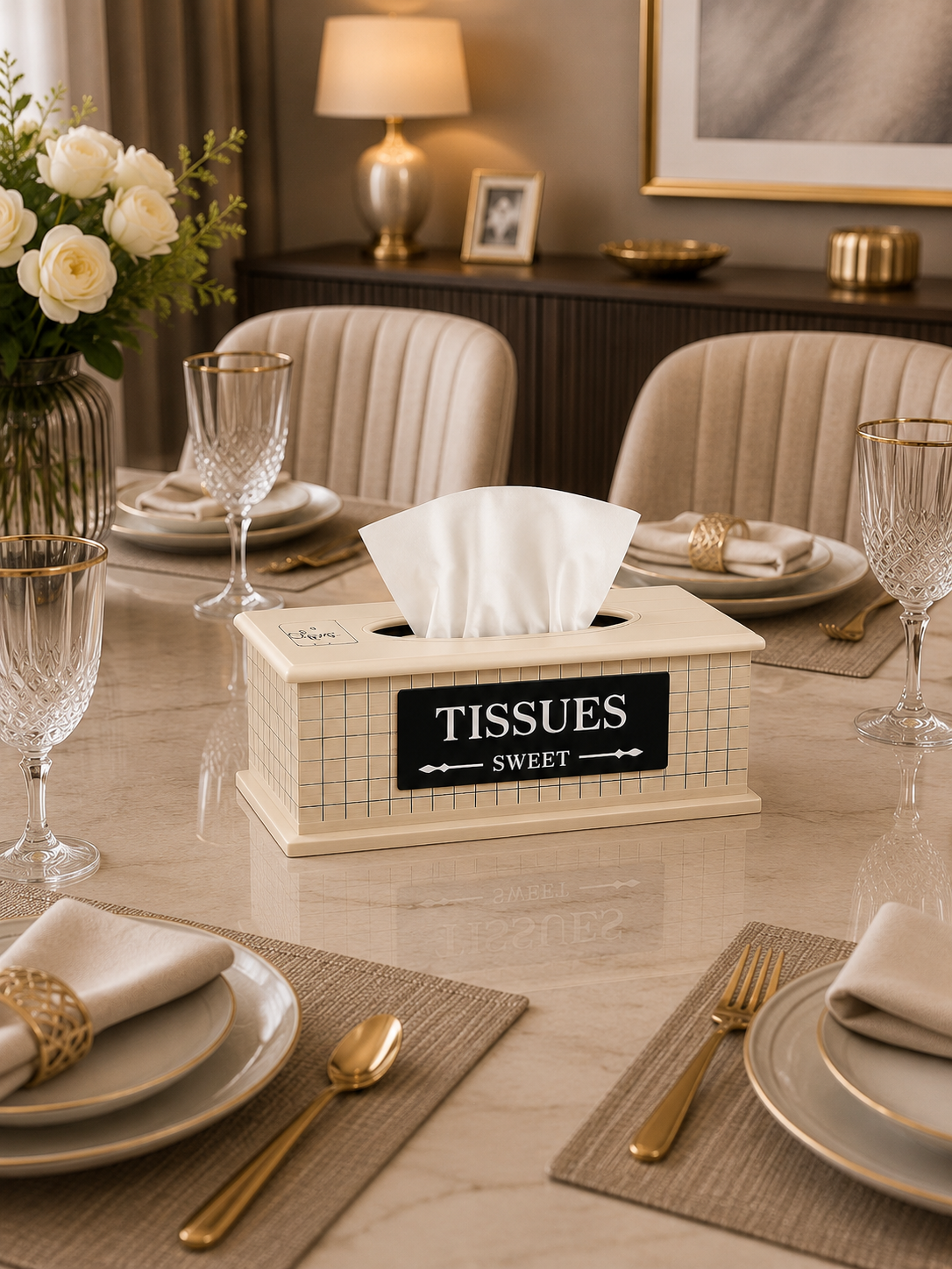 Premium Wooden Tissue Box Cover with Grid Design – Decorative Tissue Holder for Living Room, Dining Table & Office