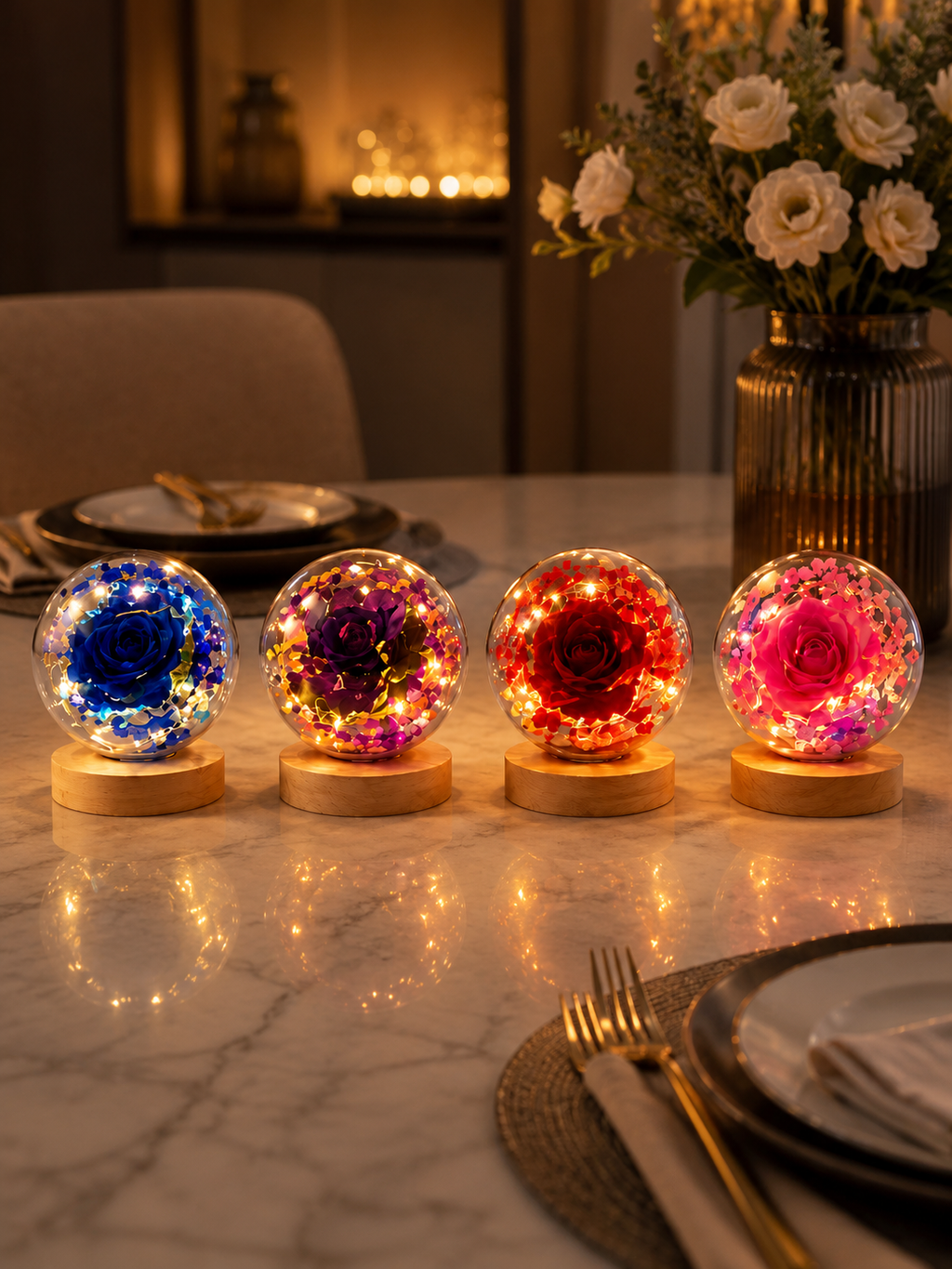 Enchanted Eternal Rose Mini Flower Lamp – Reusable LED Globe Ambiance Night Light