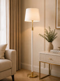 Modern White & Gold Floor Lamp with Fabric Shade | Luxury Standing Lamp for Living Room & Bedroom