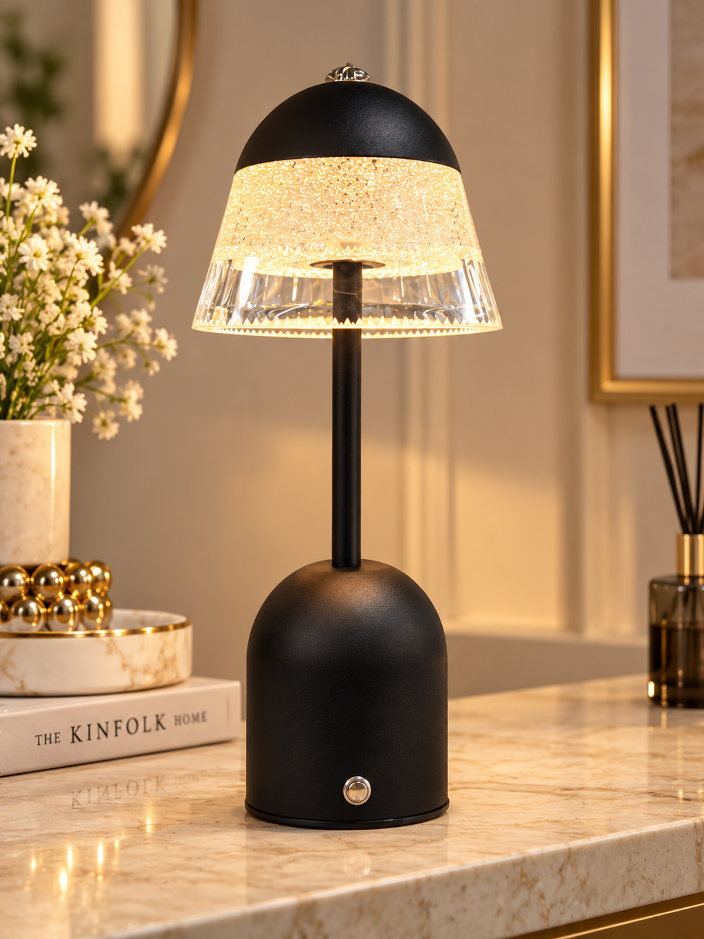 Luxury Black & Gold Acrylic Table Lamp – Modern LED Bedside & Side Table Lamp